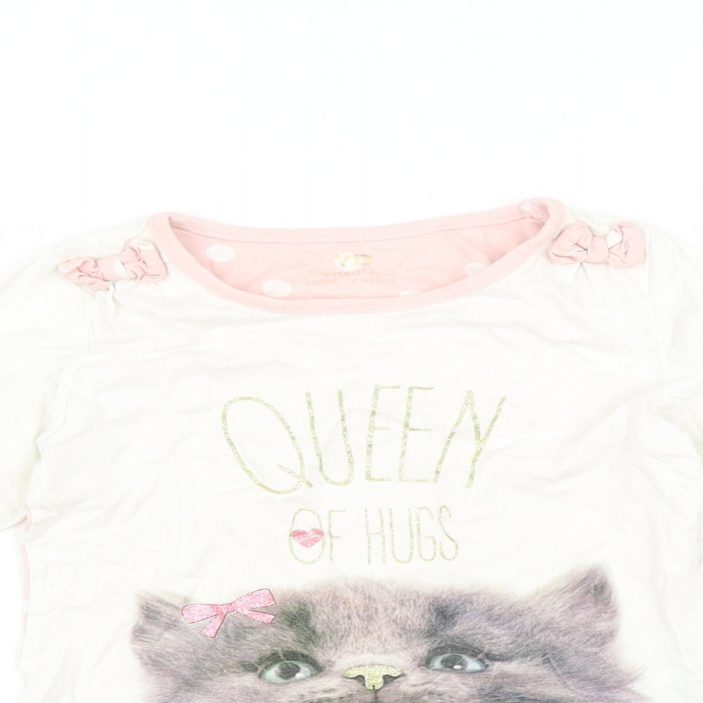 YD Girls Multicoloured Polka Dot  Basic T-Shirt Size 5-6 Years  - Cat print