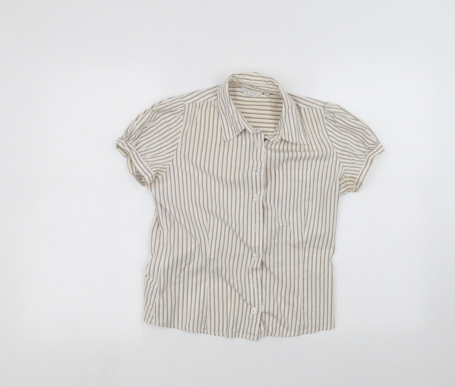 Petite Womens White Striped  Basic Blouse Size 8