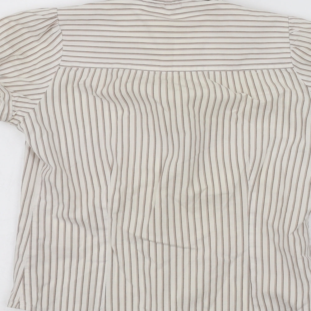 Petite Womens White Striped  Basic Blouse Size 8