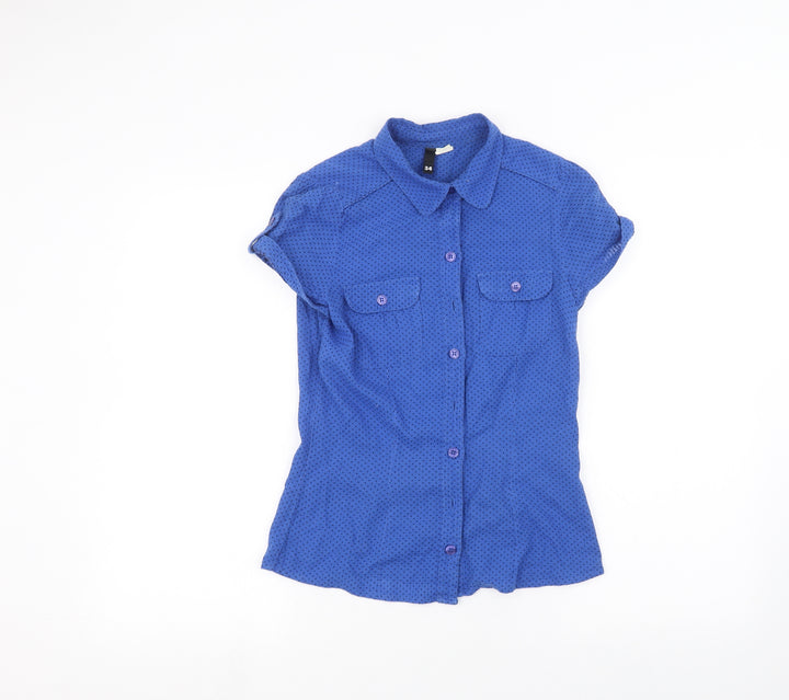 H&M Womens Blue Polka Dot Basic Button-Up Size 6