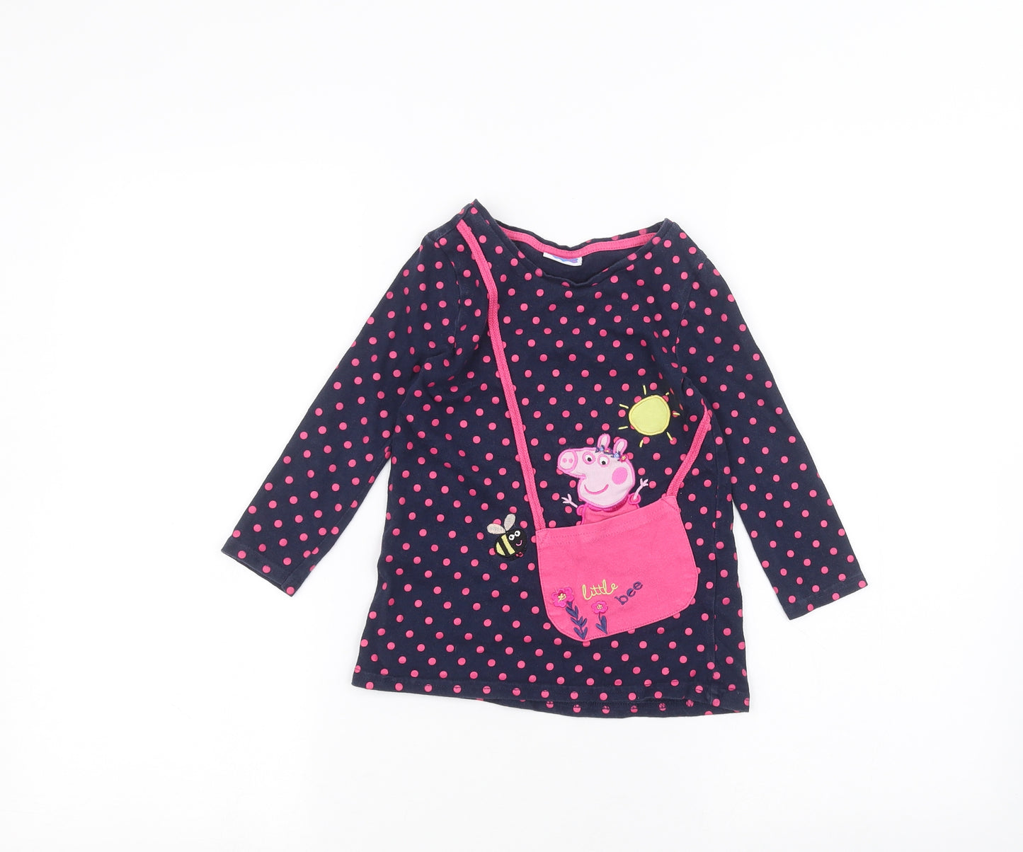 Debinhams Girls Blue Polka Dot  Basic T-Shirt Size 2-3 Years  - peppa pig