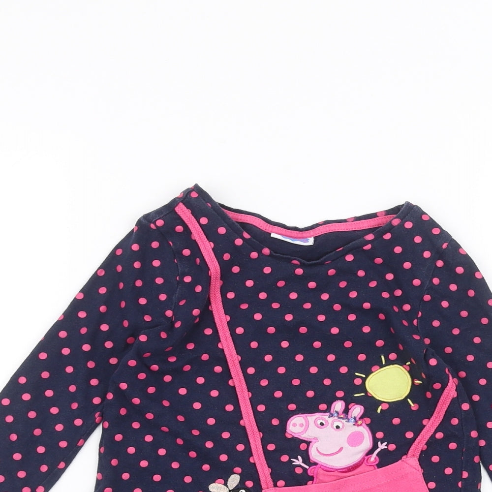 Debinhams Girls Blue Polka Dot  Basic T-Shirt Size 2-3 Years  - peppa pig