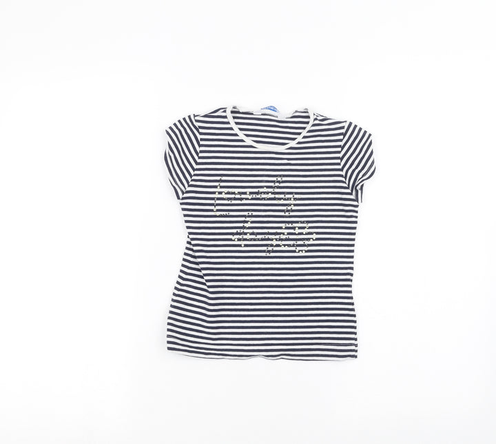 Mayoral Girls White Striped  Basic T-Shirt Size 6 Years