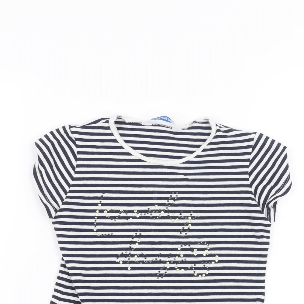 Mayoral Girls White Striped  Basic T-Shirt Size 6 Years