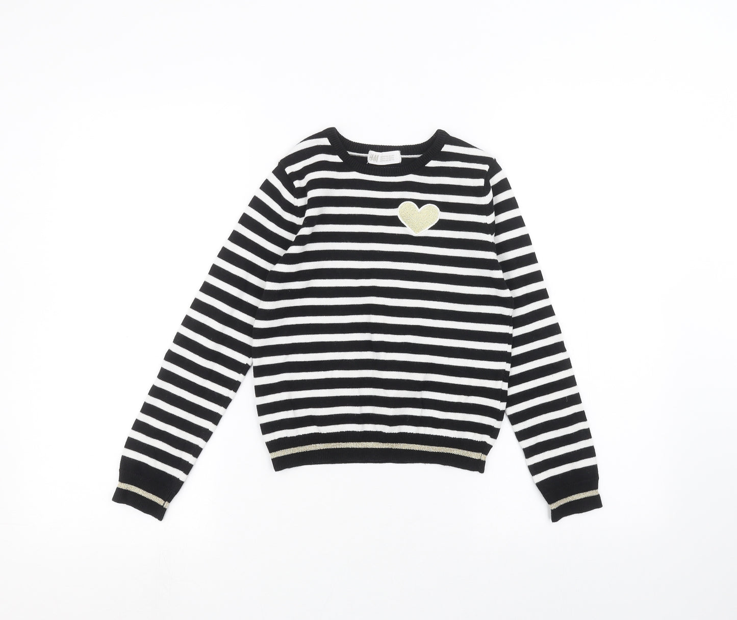 H&M Girls Black Striped  Basic T-Shirt Size 7-8 Years