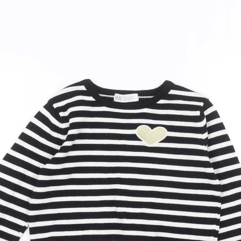H&M Girls Black Striped  Basic T-Shirt Size 7-8 Years