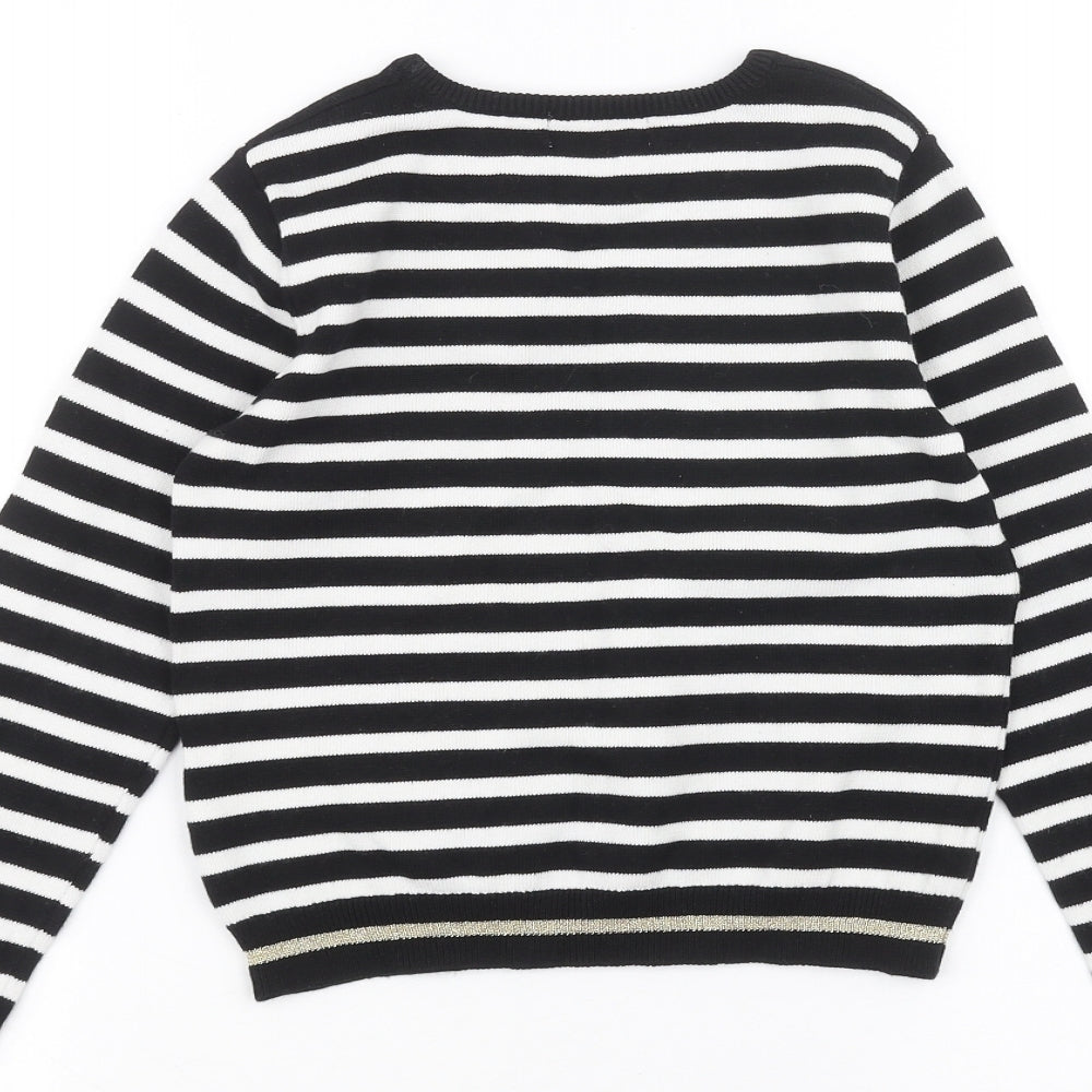 H&M Girls Black Striped  Basic T-Shirt Size 7-8 Years