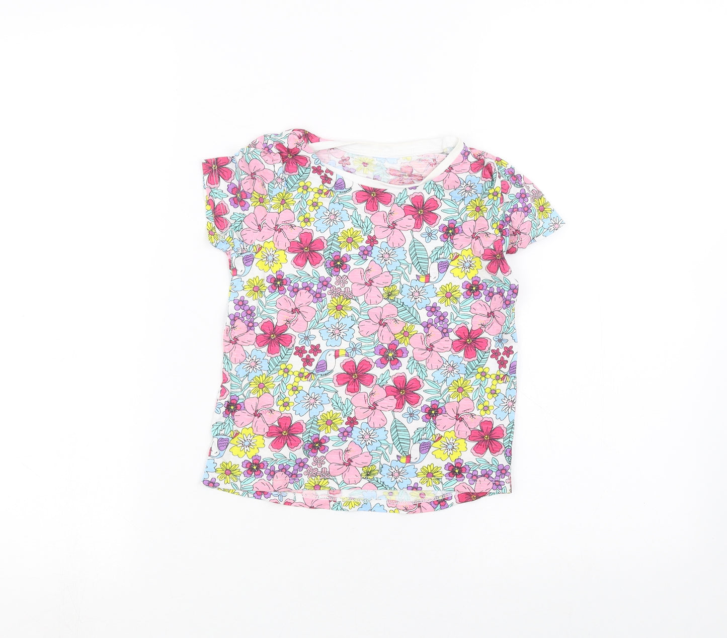 Matalan Girls White Floral  Basic T-Shirt Size 3-4 Years