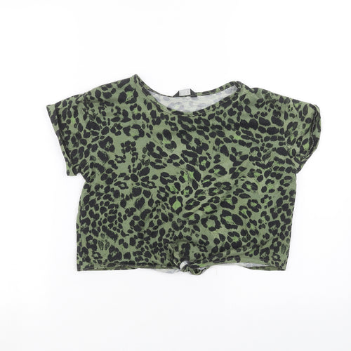 M&Co Womens Green Animal Print  Basic T-Shirt Size 10