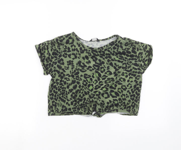 M&Co Womens Green Animal Print  Basic T-Shirt Size 10