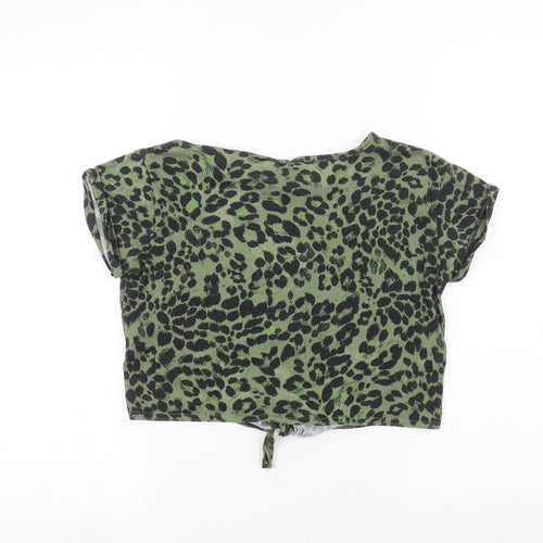 M&Co Womens Green Animal Print  Basic T-Shirt Size 10
