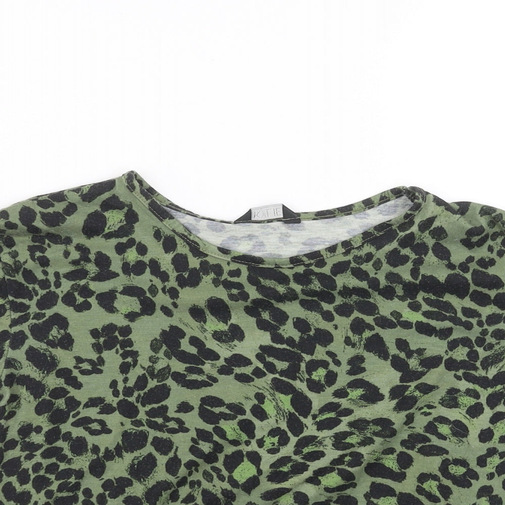M&Co Womens Green Animal Print  Basic T-Shirt Size 10