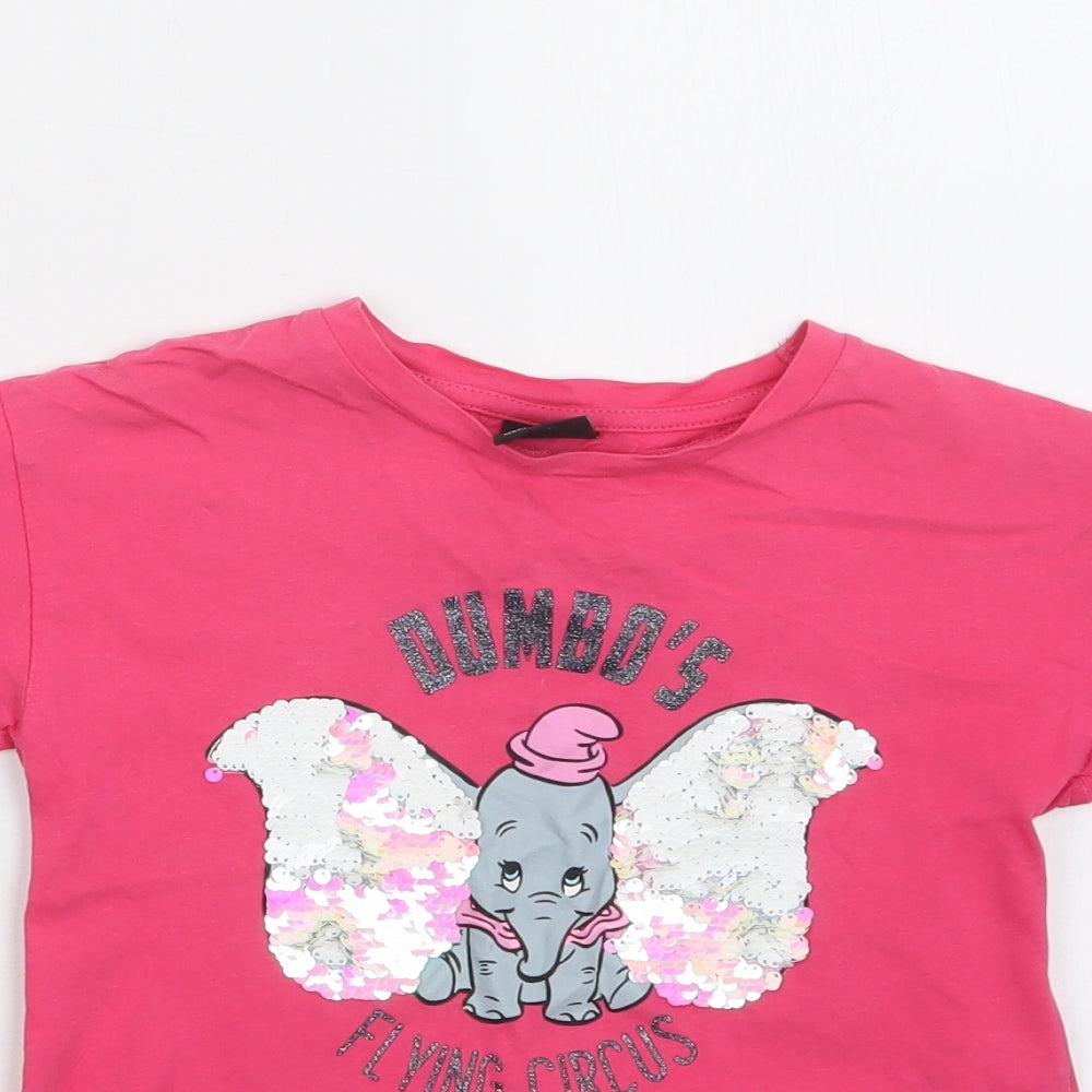 Primark Girls Pink   Basic T-Shirt Size 3-4 Years  - Dumbo