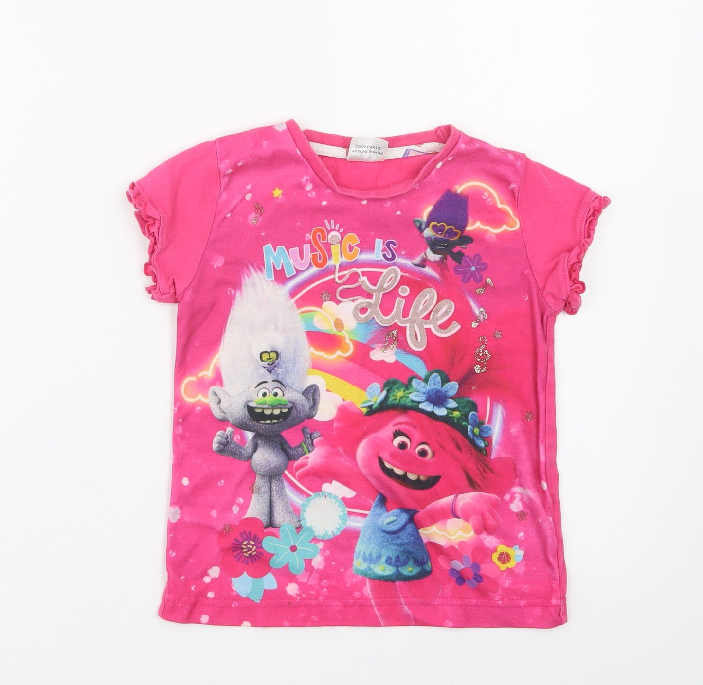 Matalan Girls Pink   Basic T-Shirt Size 7 Years  - Trolls