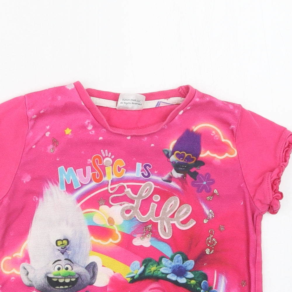 Matalan Girls Pink   Basic T-Shirt Size 7 Years  - Trolls