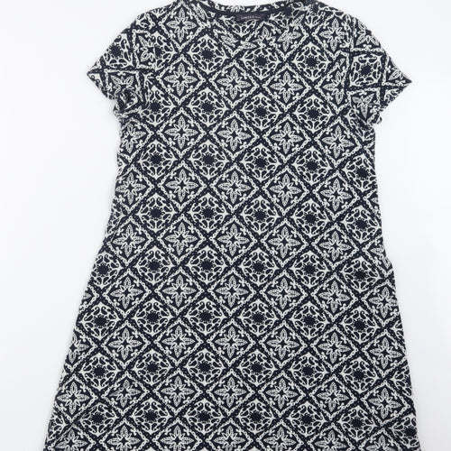 Marks and Spencer Womens Blue Geometric Knit Pullover Jumper Size 14