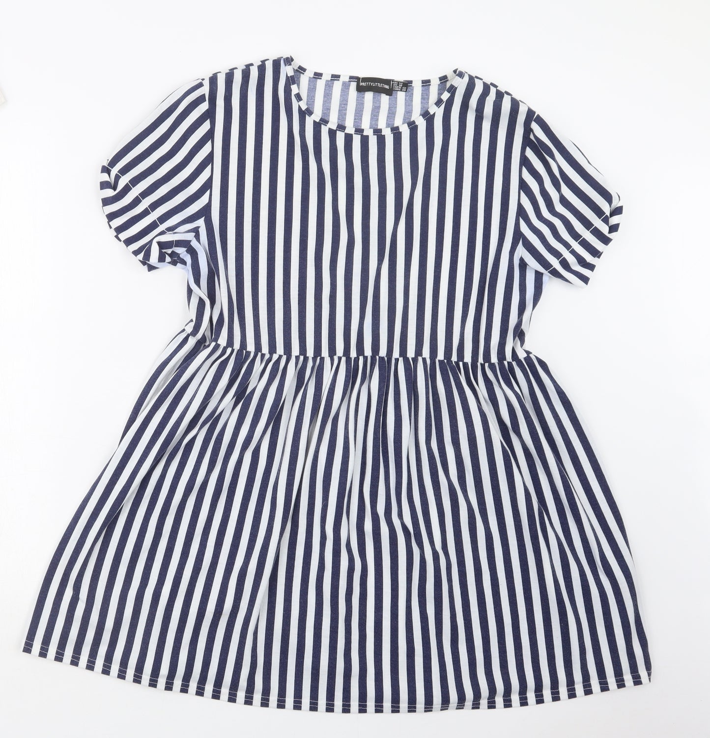 PRETTYLITTLETHING Womens Blue Striped  Basic T-Shirt Size 14