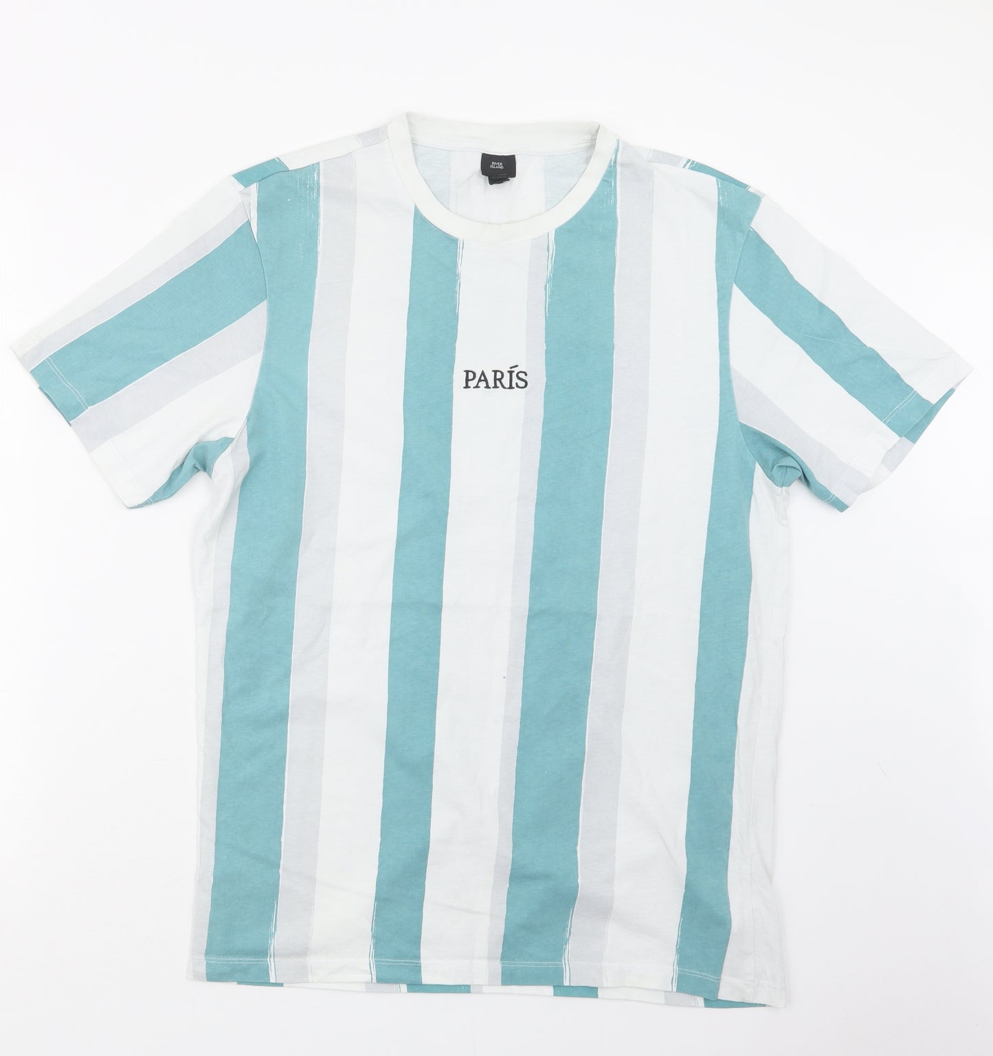River Island Mens Blue Striped   T-Shirt Size L