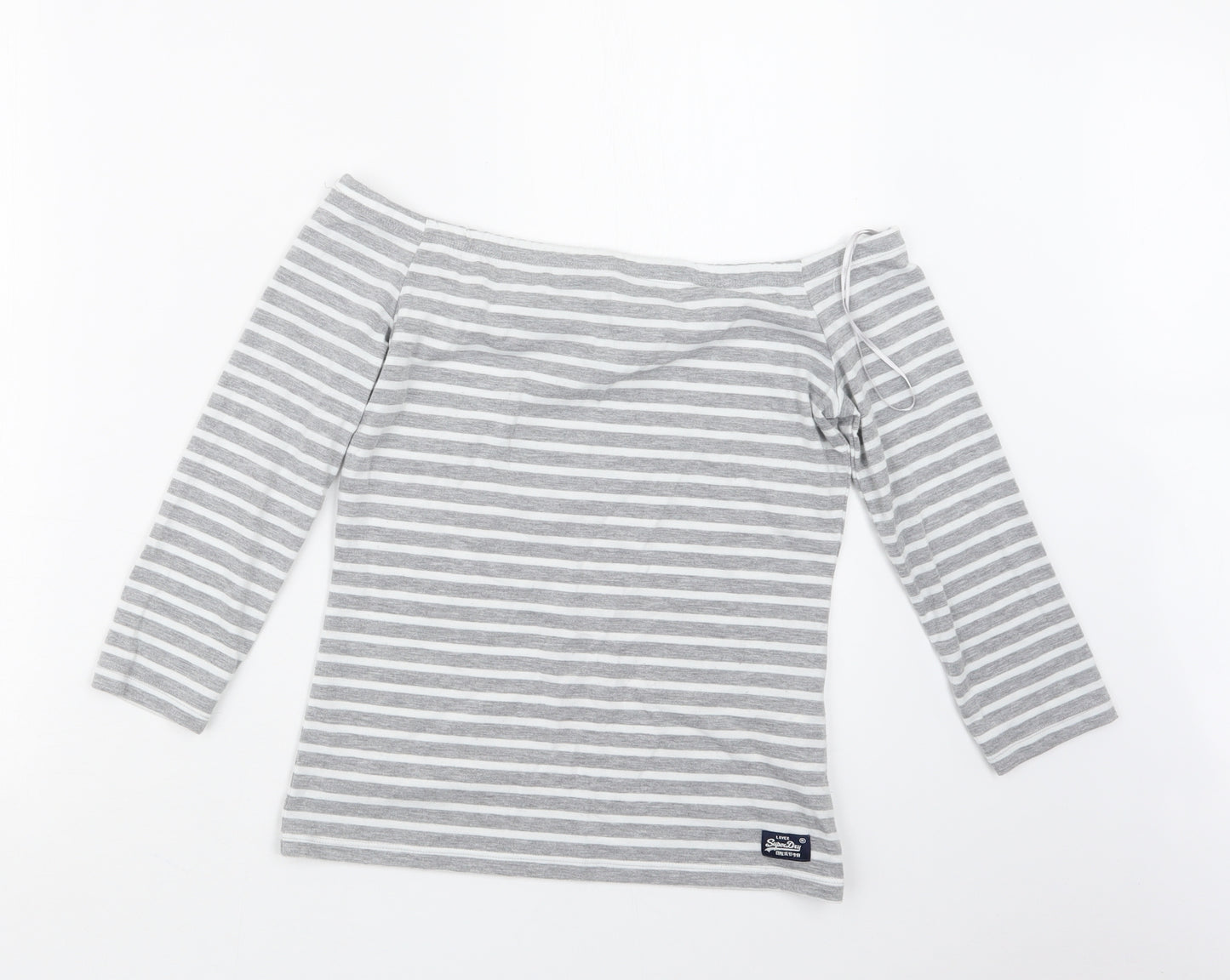 Superdry Womens Grey Striped  Basic T-Shirt Size S