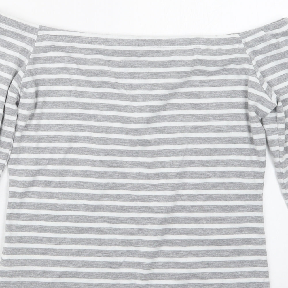 Superdry Womens Grey Striped  Basic T-Shirt Size S