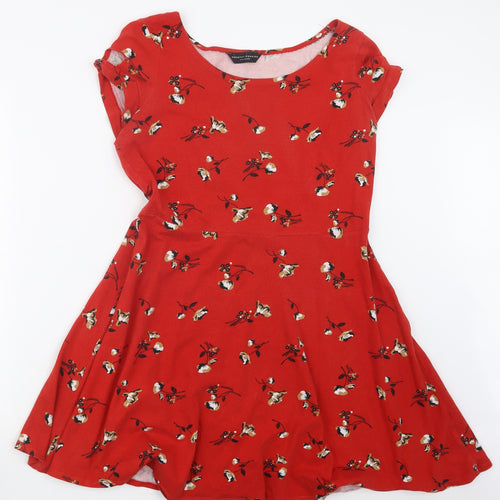 Dorothy Perkins Womens Red Floral  T-Shirt Dress  Size 14