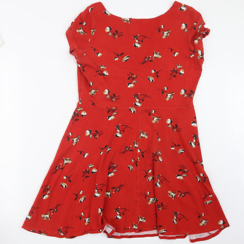 Dorothy Perkins Womens Red Floral  T-Shirt Dress  Size 14