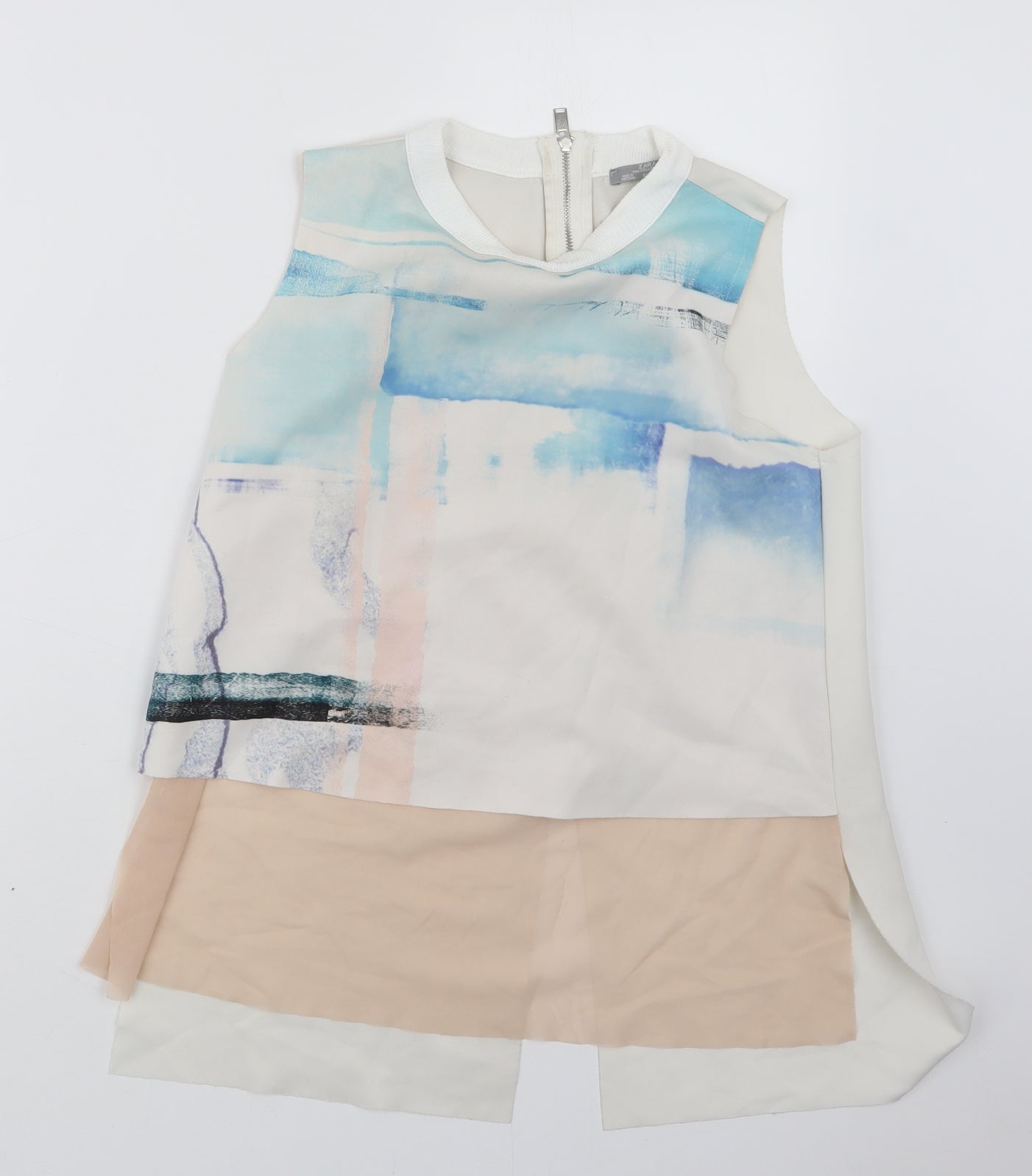 Zara Womens White Geometric  Basic T-Shirt Size M