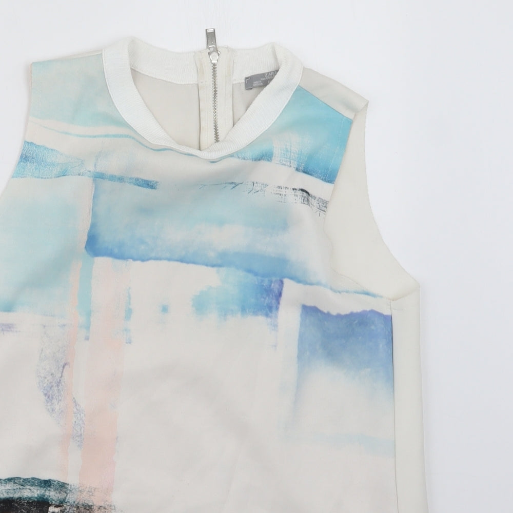 Zara Womens White Geometric  Basic T-Shirt Size M