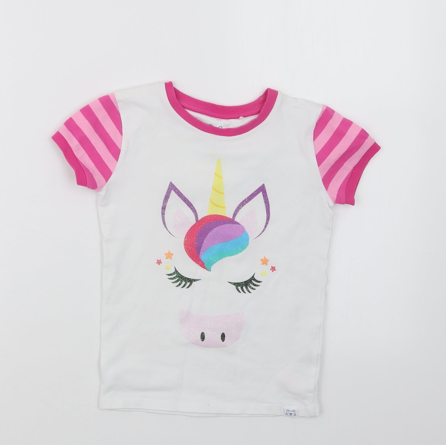 Harry Bear Girls White   Basic T-Shirt Size 7-8 Years  - Unicorn