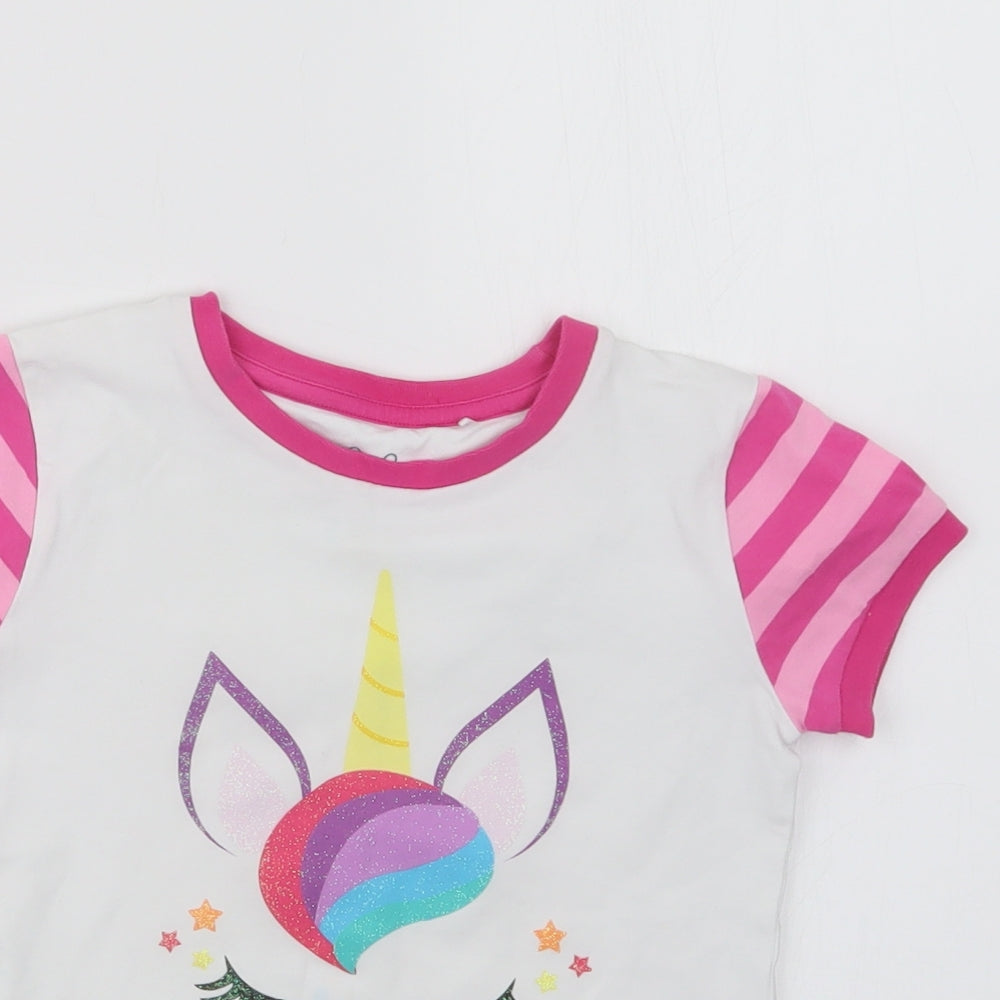Harry Bear Girls White   Basic T-Shirt Size 7-8 Years  - Unicorn