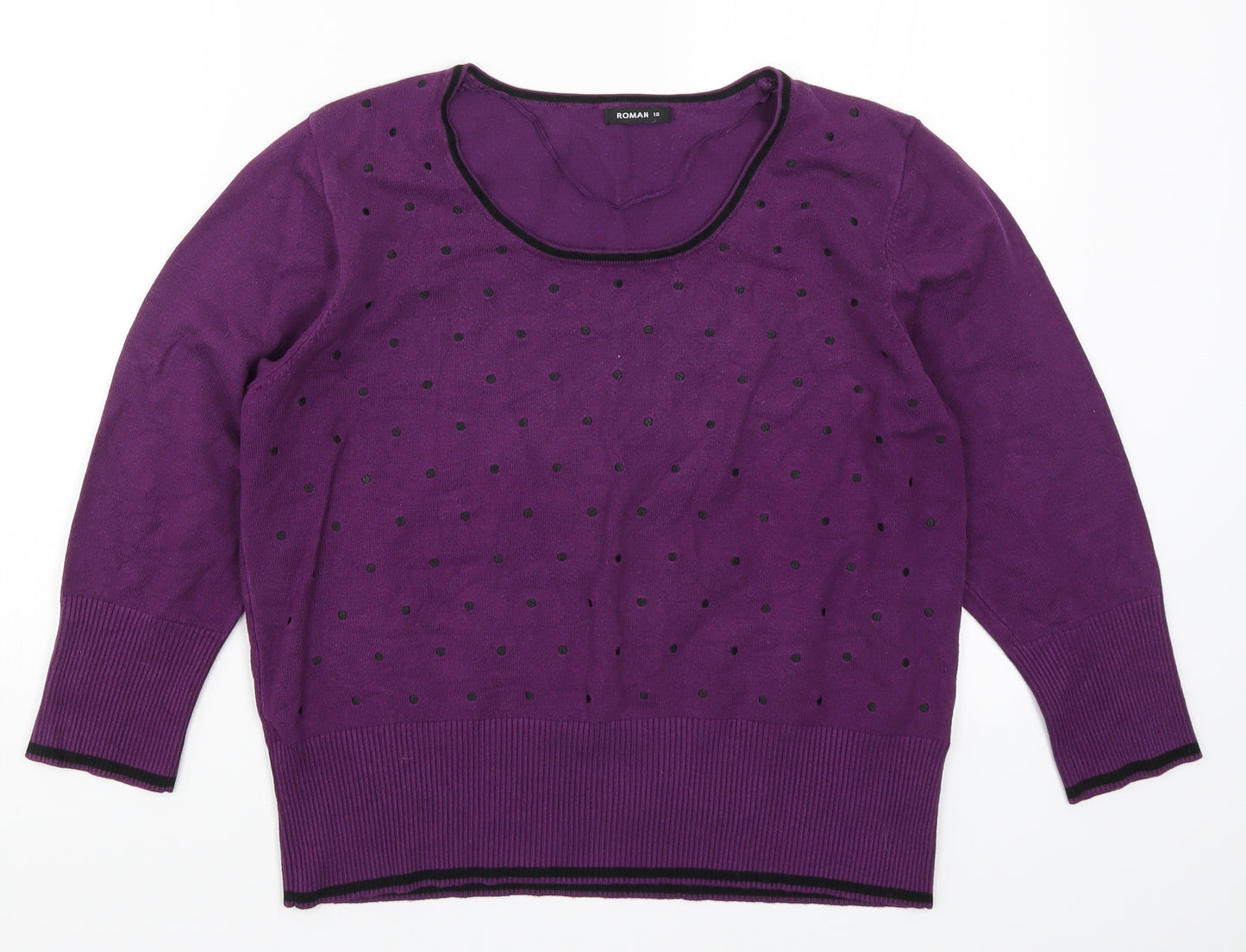 Roman Womens Purple Polka Dot Knit Pullover Jumper Size 18