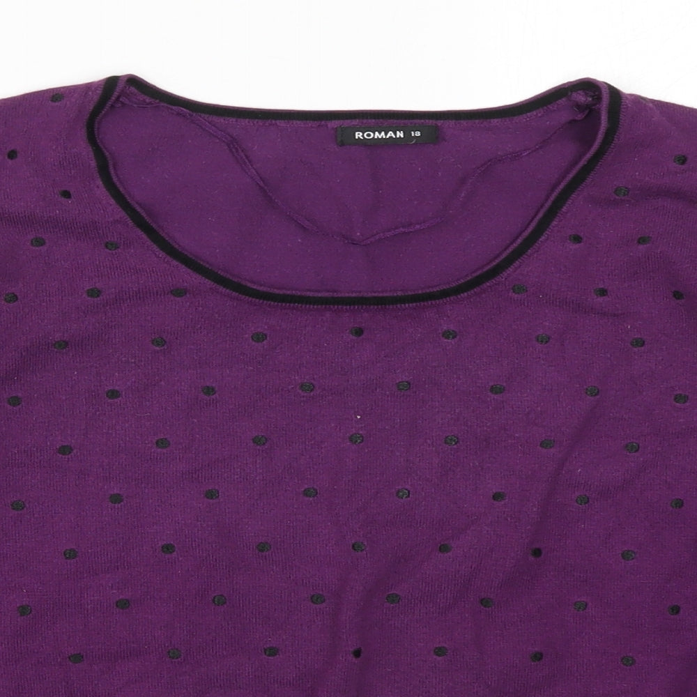 Roman Womens Purple Polka Dot Knit Pullover Jumper Size 18