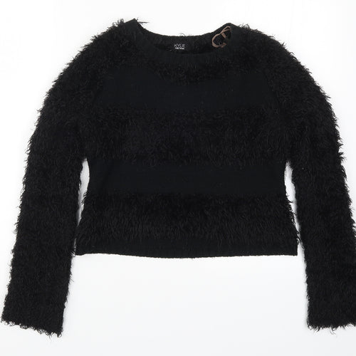 M&Co Girls Black Striped Knit Pullover Jumper Size 13-14 Years