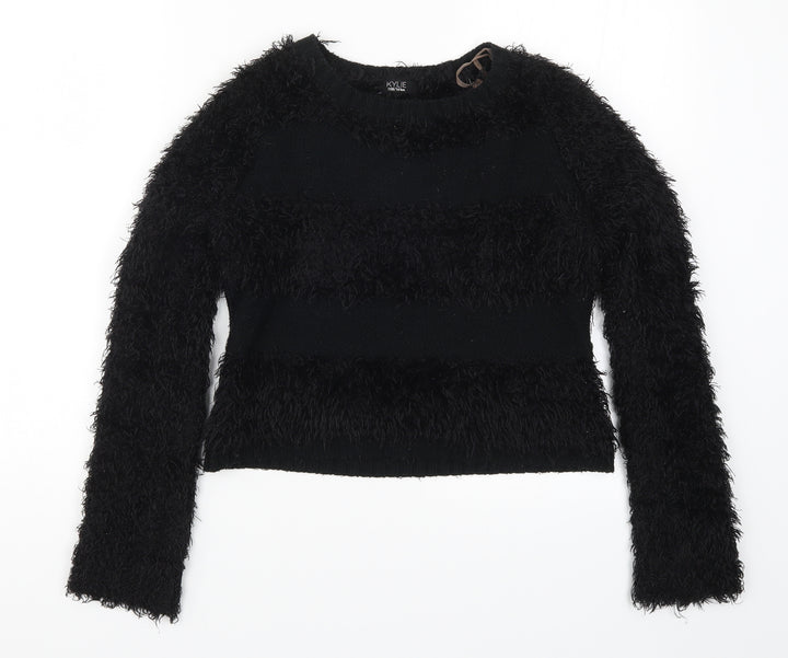 M&Co Girls Black Striped Knit Pullover Jumper Size 13-14 Years