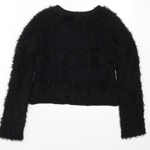 M&Co Girls Black Striped Knit Pullover Jumper Size 13-14 Years