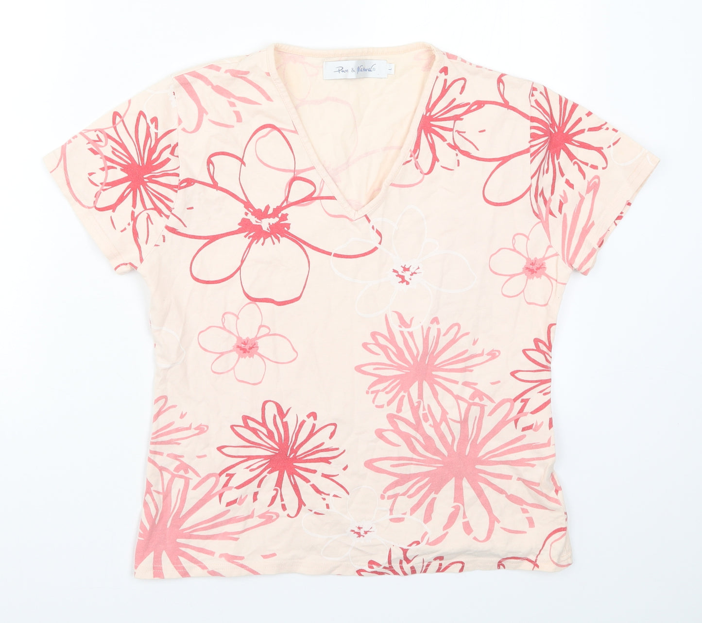 Pure & Natural Womens Pink Floral  Basic T-Shirt Size L