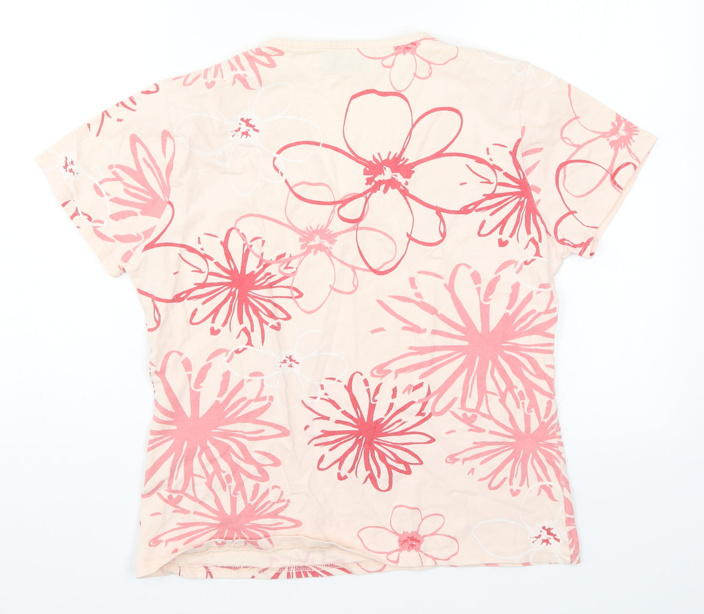 Pure & Natural Womens Pink Floral  Basic T-Shirt Size L