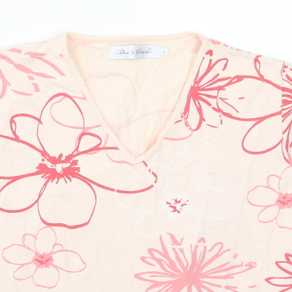 Pure & Natural Womens Pink Floral  Basic T-Shirt Size L