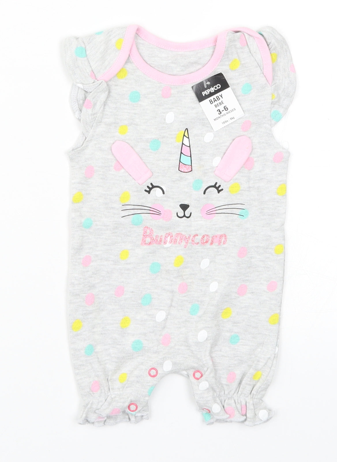 Pep&Co Girls Multicoloured Polka Dot  Romper One-Piece Size 3-6 Months  - Bunnycorn