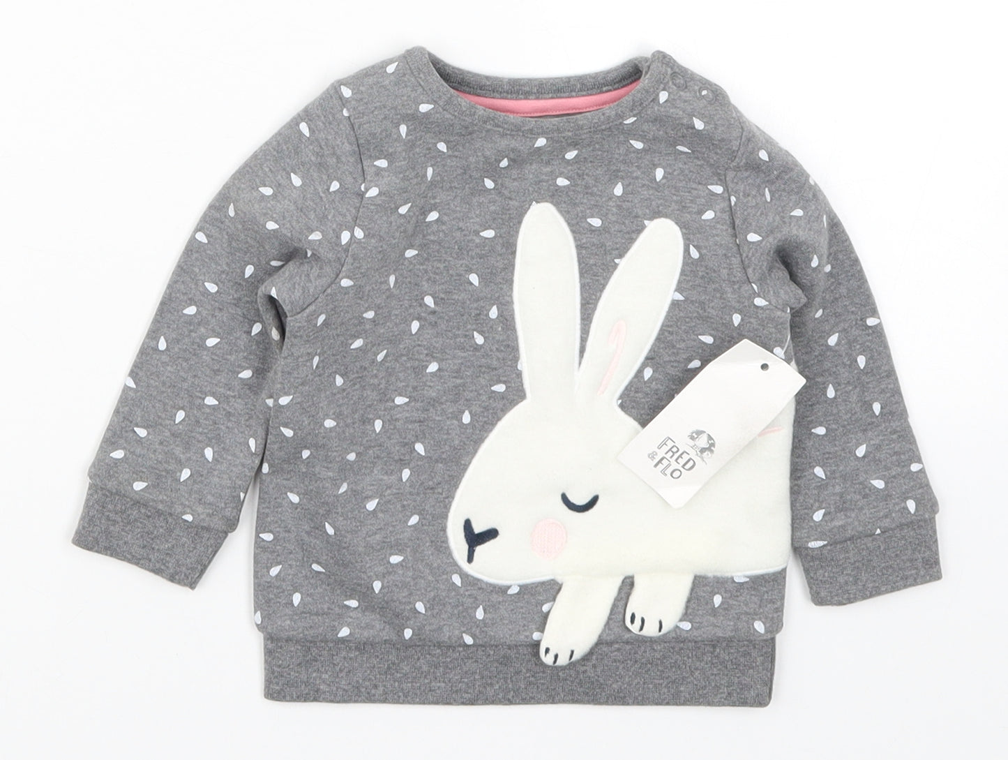 Fred & Flo Girls Grey   Basic T-Shirt Size 3-6 Months  - Rabbit