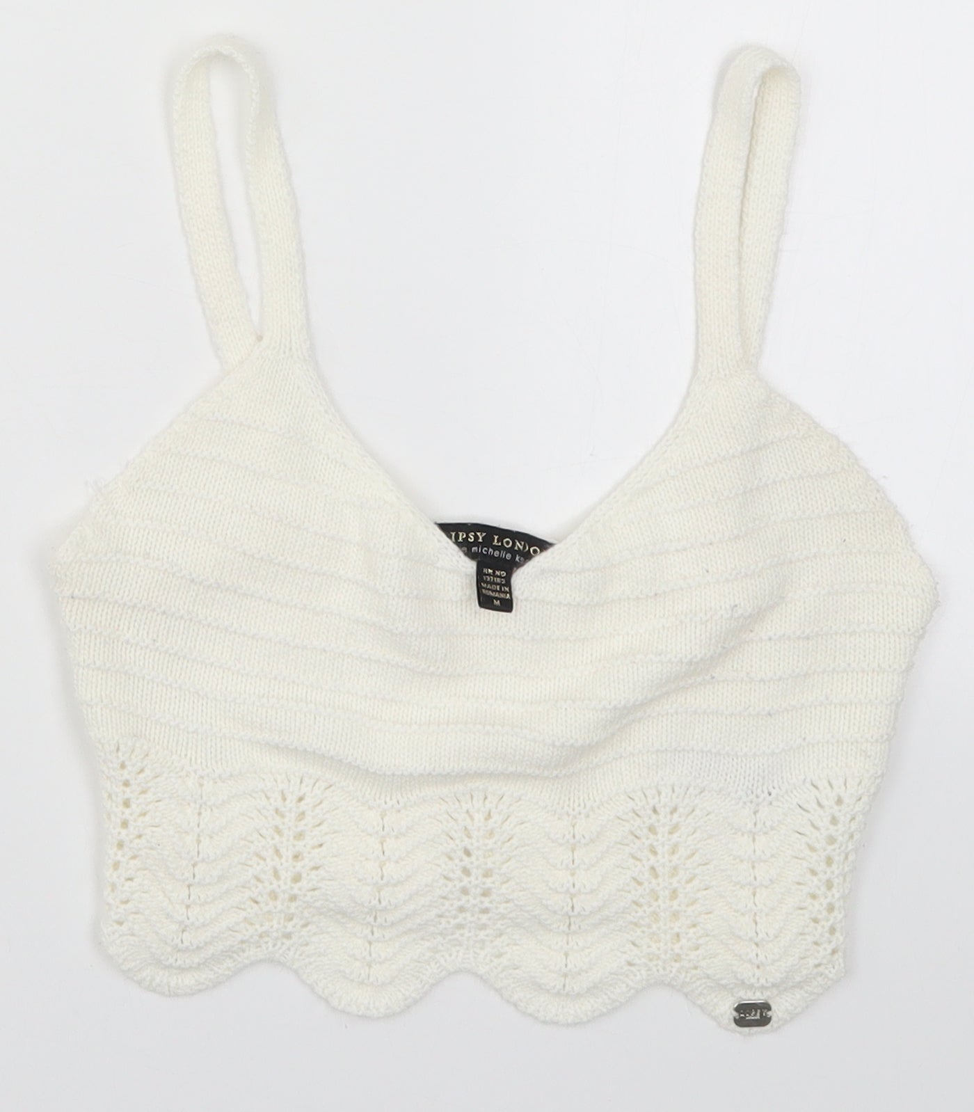 Lipsy Womens White  Knit Cropped Tank Size M
