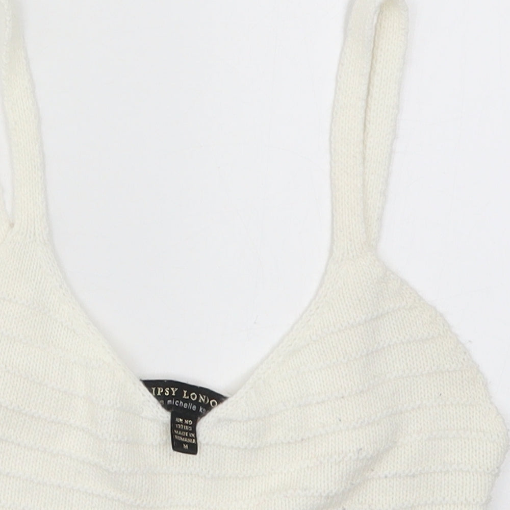 Lipsy Womens White  Knit Cropped Tank Size M