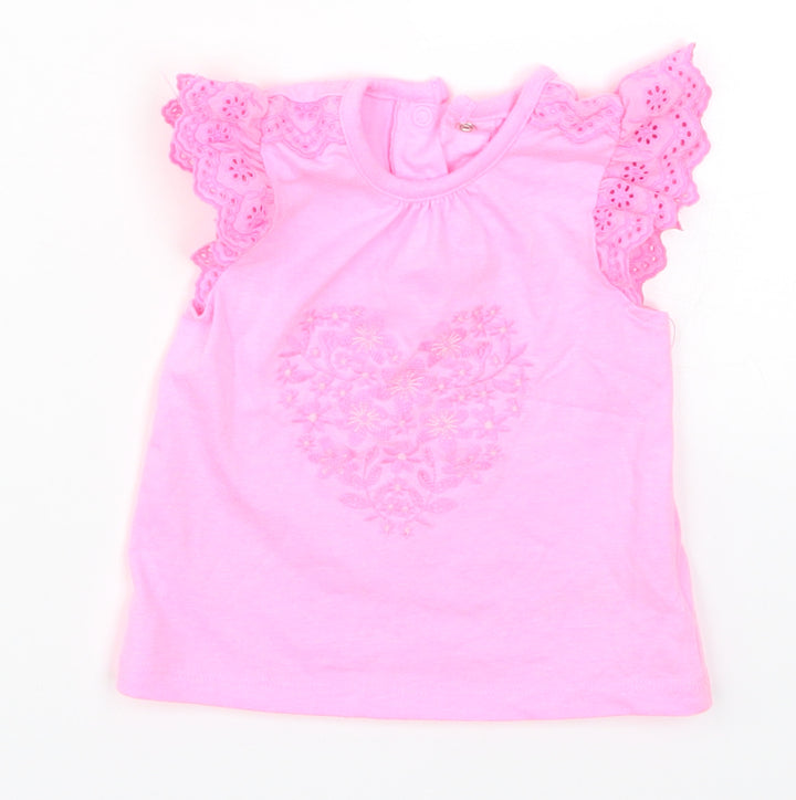 Primark Girls Pink   Basic T-Shirt Size 3-6 Months  - Love Heart