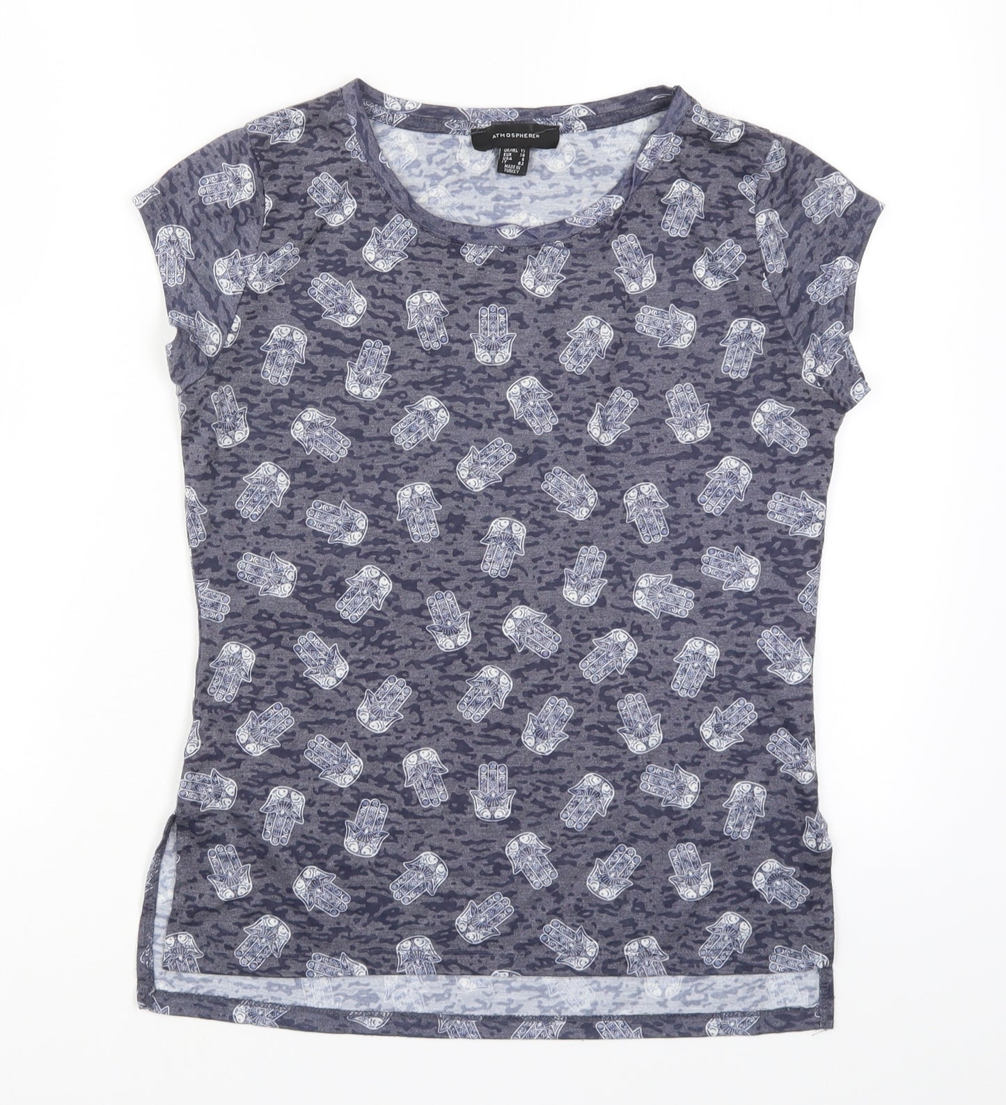 Atmoshere Womens Blue   Basic T-Shirt Size 10  - Hand of Hamsa Fatima