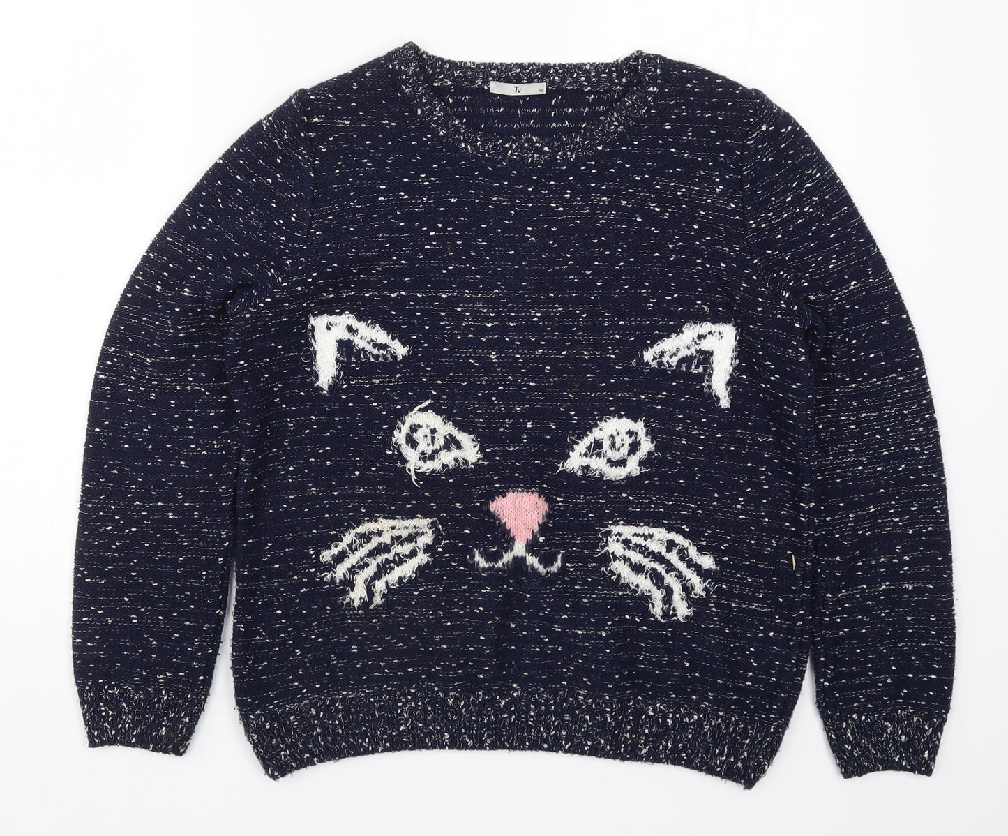 TU Womens Blue  Knit Pullover Jumper Size 14  - Cat