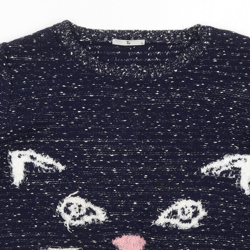 TU Womens Blue  Knit Pullover Jumper Size 14  - Cat
