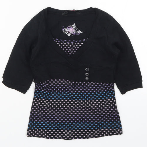 Young Dimension Girls Black   Basic T-Shirt Size 7-8 Years  - Stars