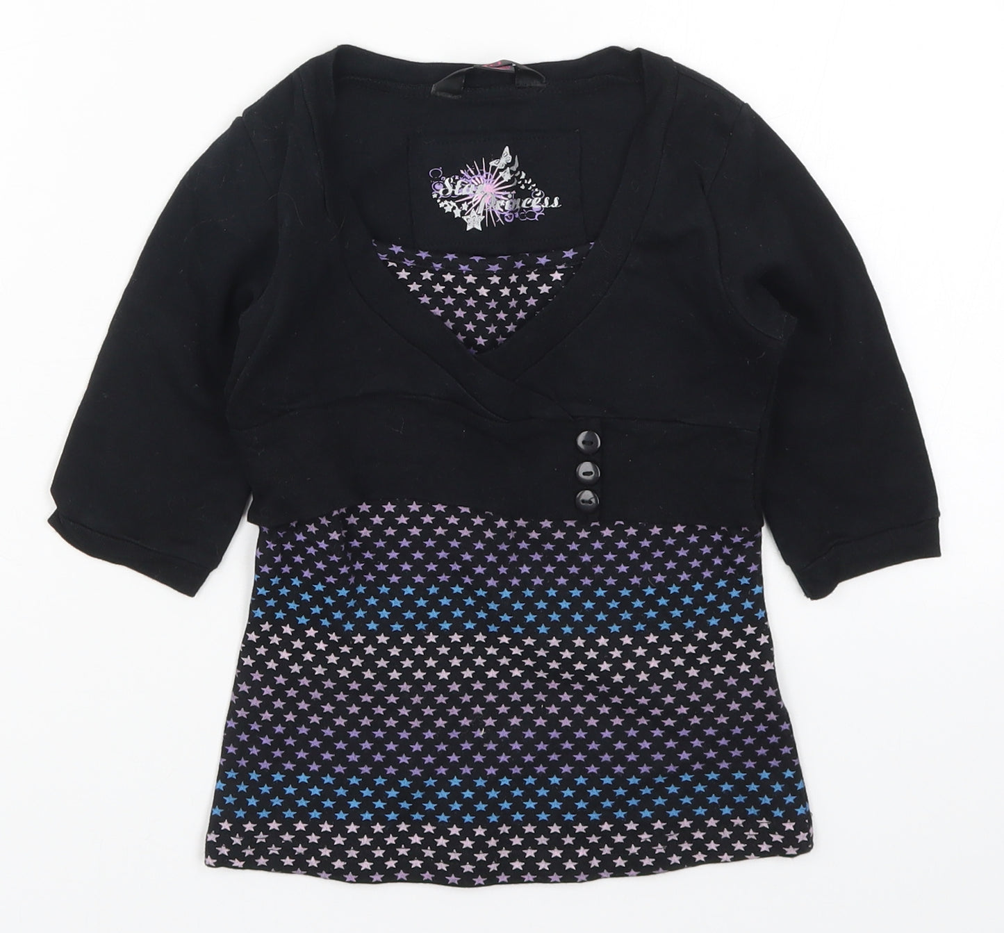 Young Dimension Girls Black   Basic T-Shirt Size 7-8 Years  - Stars