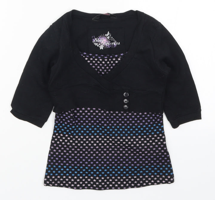 Young Dimension Girls Black   Basic T-Shirt Size 7-8 Years  - Stars