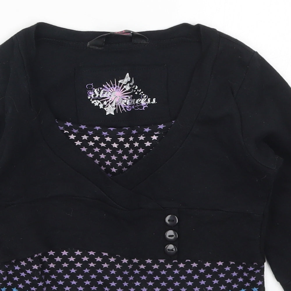 Young Dimension Girls Black   Basic T-Shirt Size 7-8 Years  - Stars